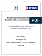Project Report On Implications of Goods and Service Tax (GST) On Automobile Industry of India