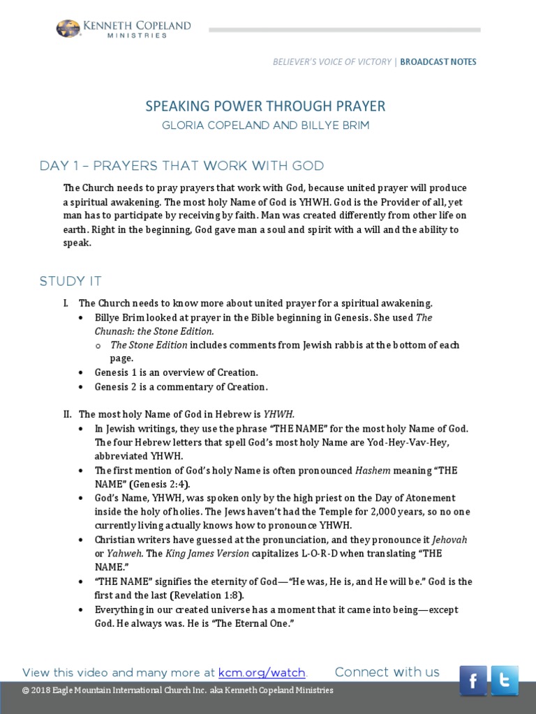 Bnt180122 Broadcast Notes Gloria Copeland And Billye Brim - 