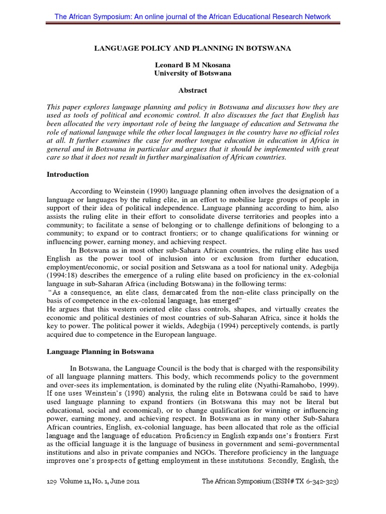 Language Policy PDF Botswana Schools