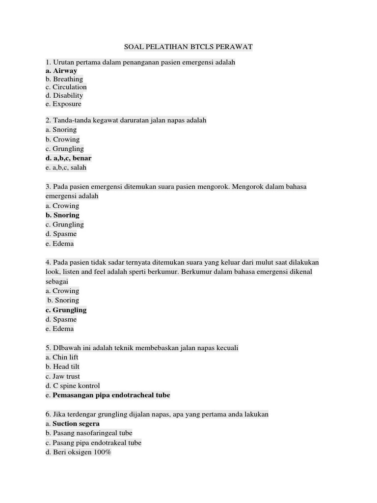 Soal Pelatihan Btcls Perawat