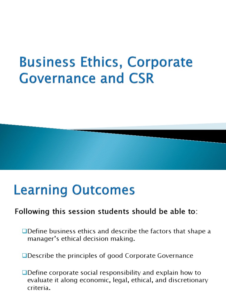 Corporate Governance and Business Ethics | PDF | Business Ethics ...