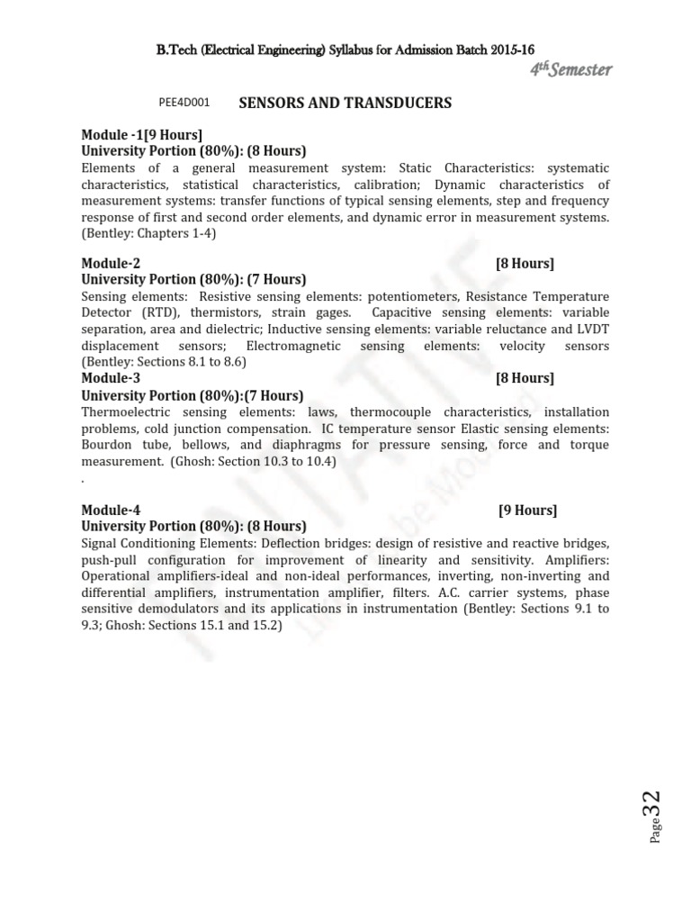 SyllabusSensor Transduer PDF PDF Sensor Instrumentation