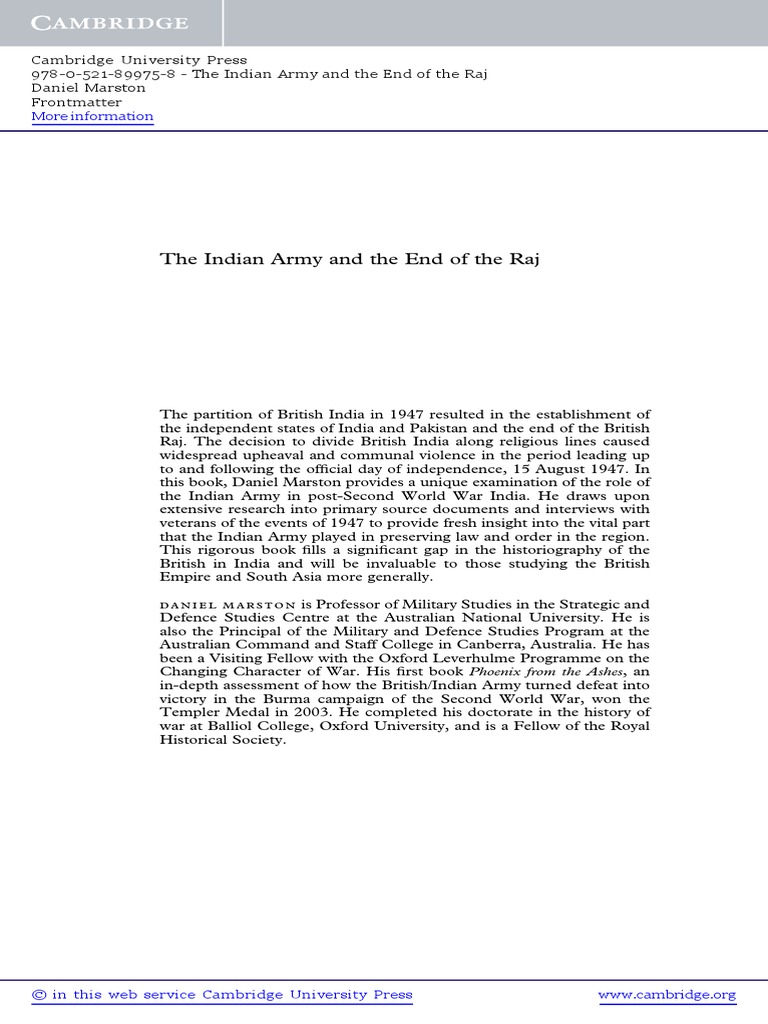 The Indian Army and The End of The Raj | PDF | British Raj | Armed Conflict