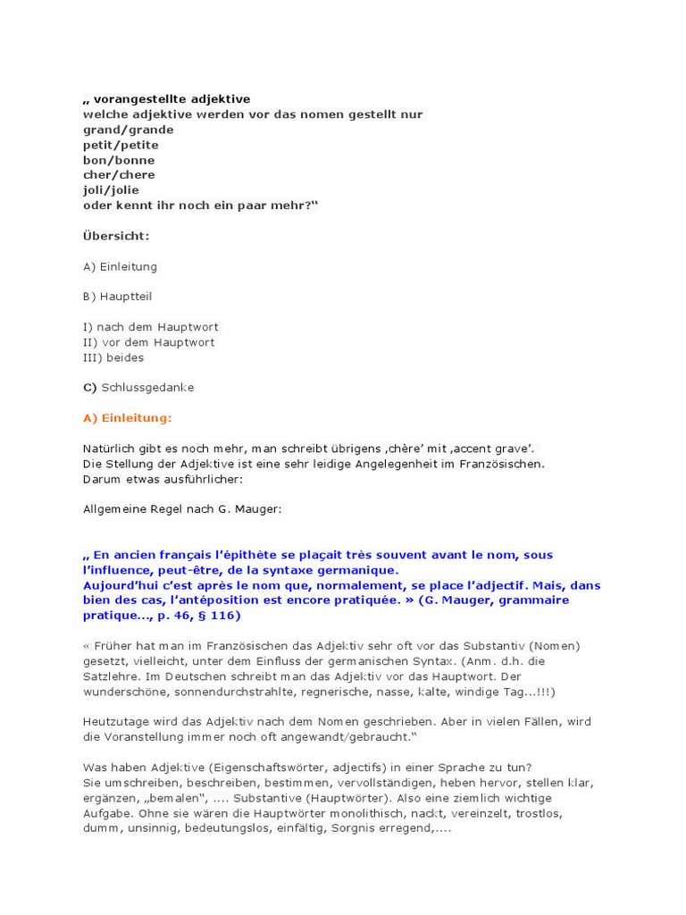 Vorangestellte Adjektive  PDF
