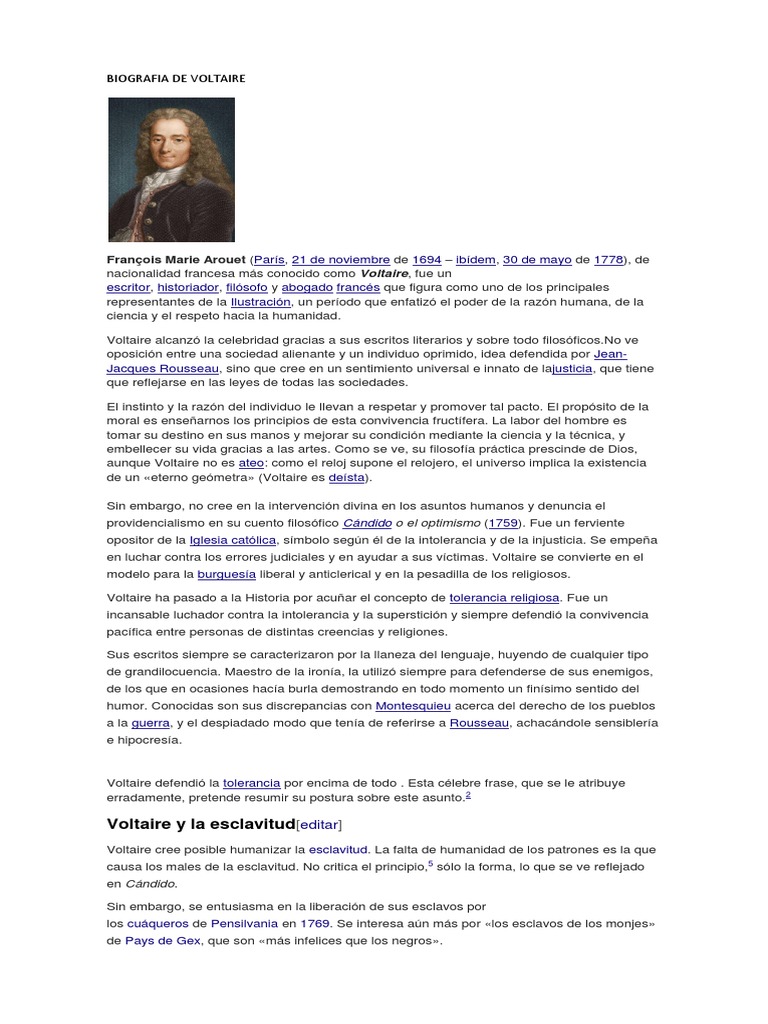 Biografia de Voltaire PDF Voltaire JeanJacques Rousseau