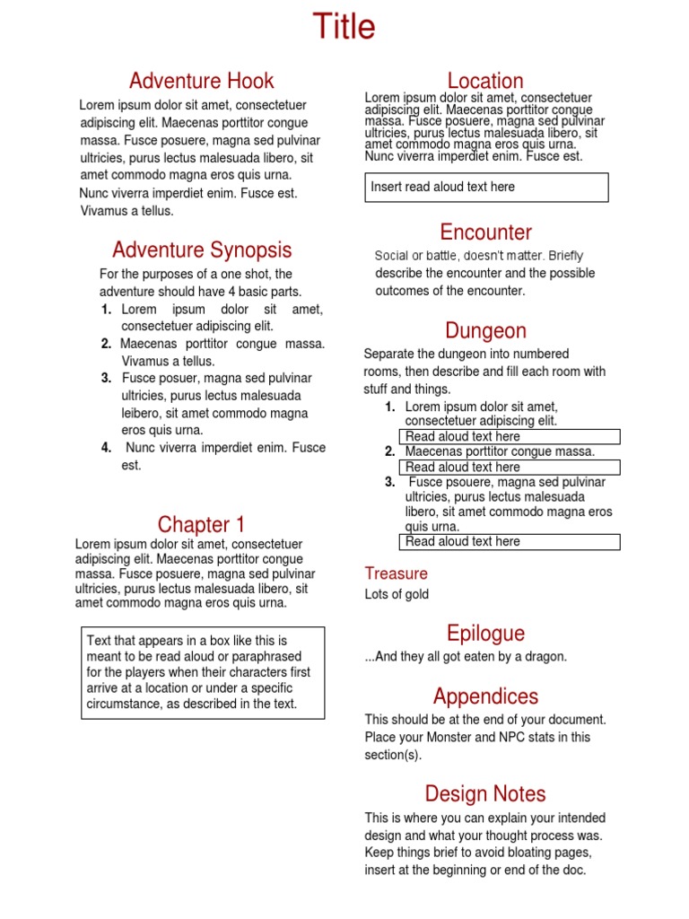 One Shot Template Role Playing Games Sports