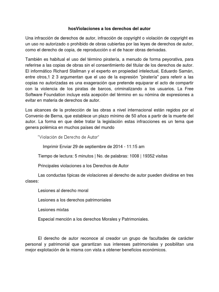 Infracciones a los Derechos de Autor | PDF | Infracción de copyright ...