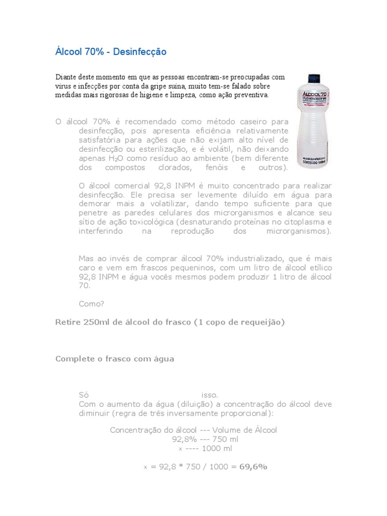 Como produzir álcool 70% caseiro para desinfecção eficaz | PDF ...