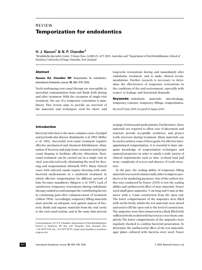 Endodontic Temporization Techniques | PDF | Chemistry | Materials