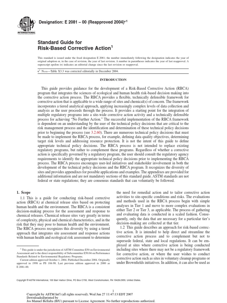 ASTM E2081 Standard Guide For RBCA | PDF | Risk | Risk Assessment
