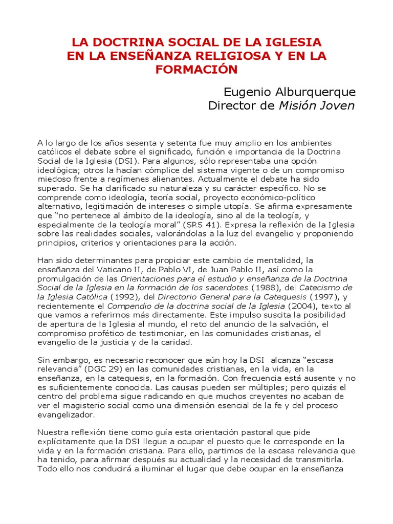 Doctrina Social de la Iglesia y Educación | PDF | Iglesia Católica ...