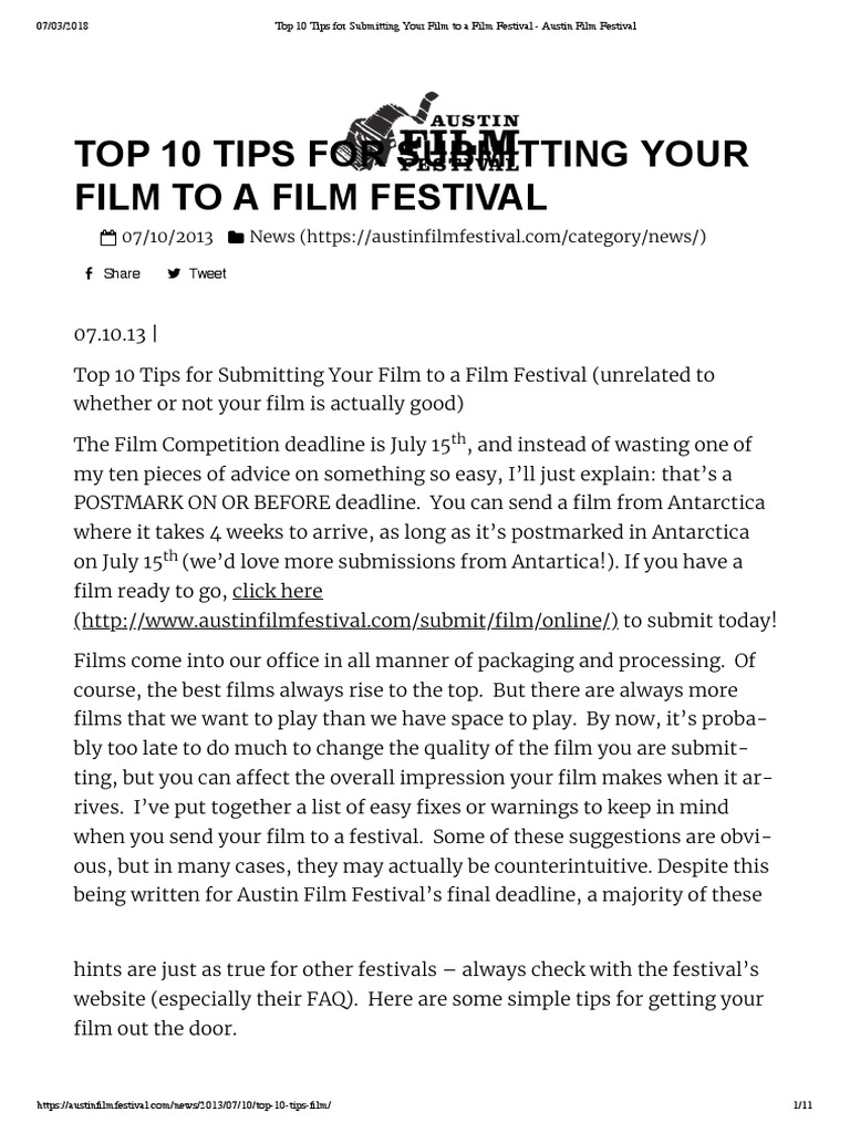 Top 10 Tips For Submitting Your Film To A Film Festival - Austin Film ...