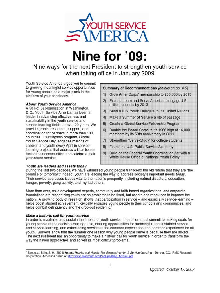 Nine For '09 | PDF | Service Learning | Volunteering