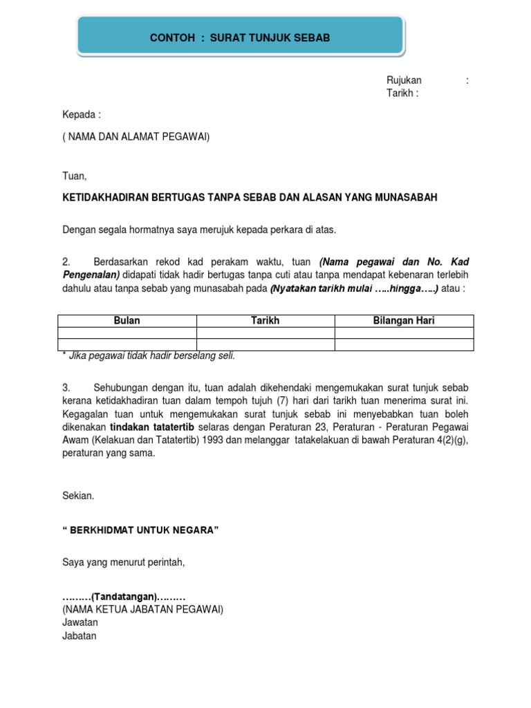 Surat Tunjuk Sebab Pdf Pdf