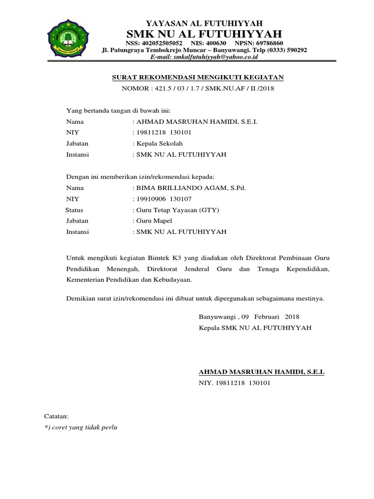 Download 86+ Contoh Surat Rekomendasi Izin Sekolah Gratis