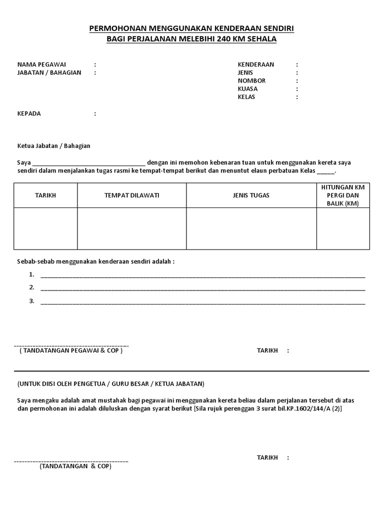 Borang Kebenaran Bawa Kereta | PDF