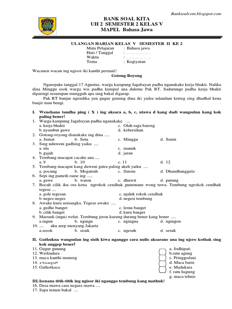 Uh 2 Bhs Jawa Kelas V Pdf