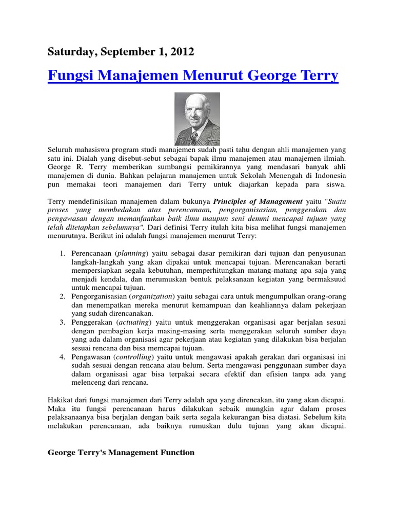 Fungsi Manajemen Menurut George Terry
