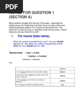 Notes For Question 1 (Section A) : For Nouns (Kata Nama)