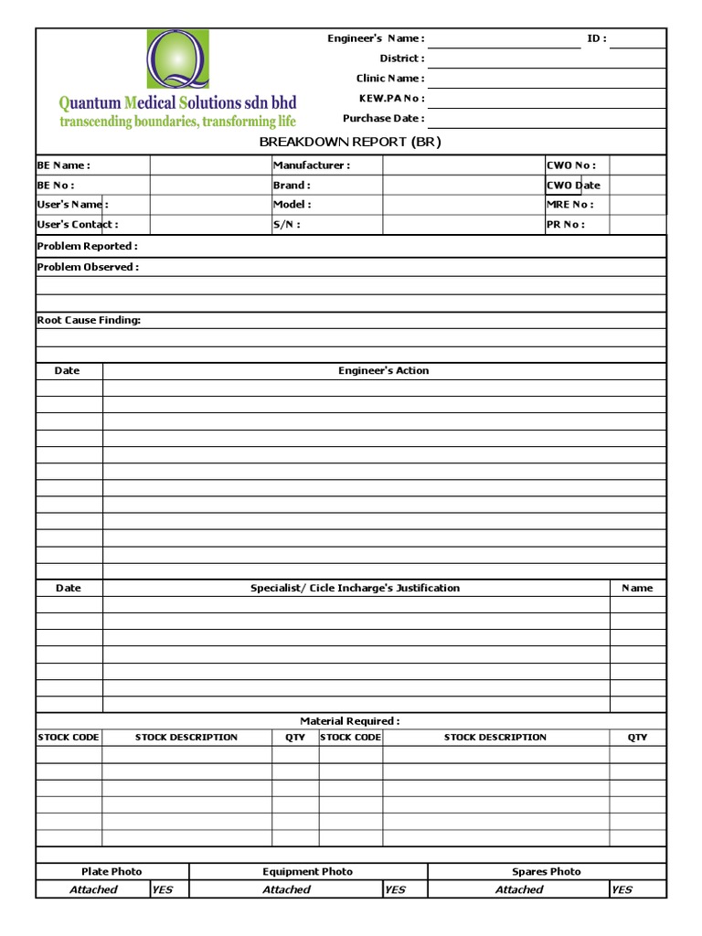 Equipment Breakdown Report Template | PDF