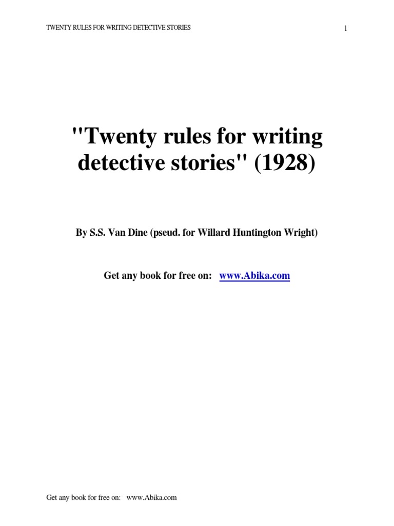 Twenty Rules For Writing Detective Stories (1928) PDF | PDF | Detective ...