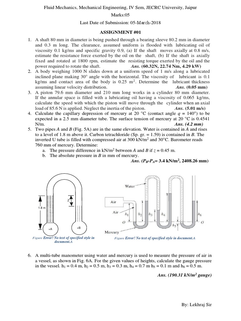 Assignment #01 | Pressure Measurement | Pressure