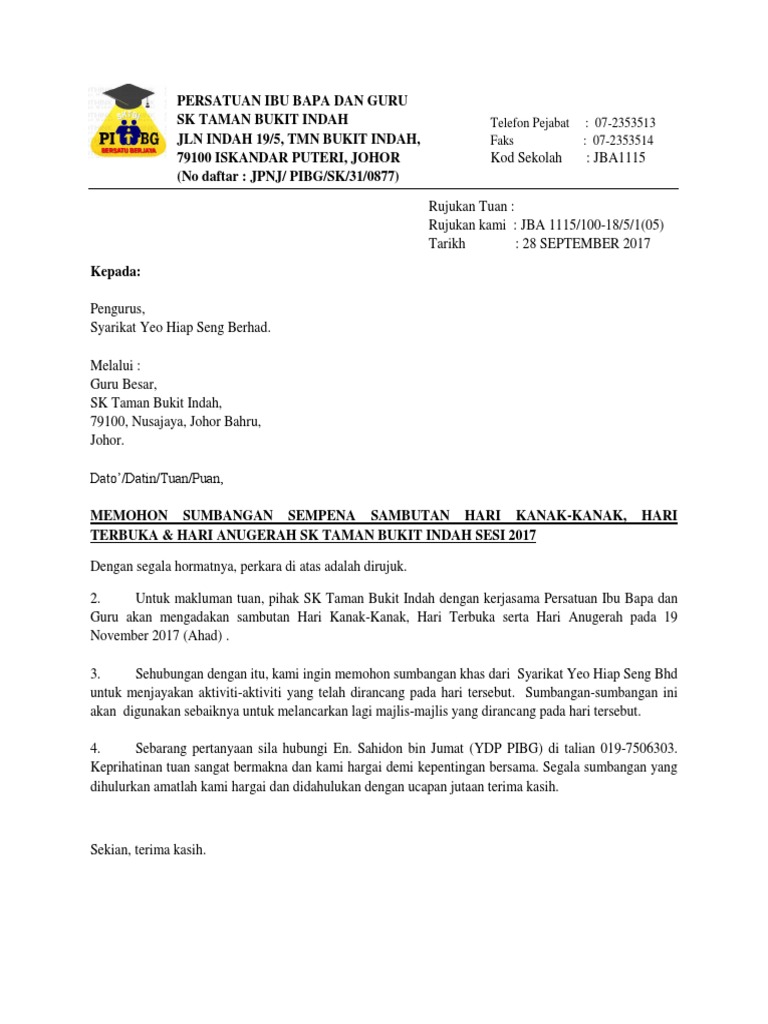 Surat Mohon Sumbangan Gotong Royong