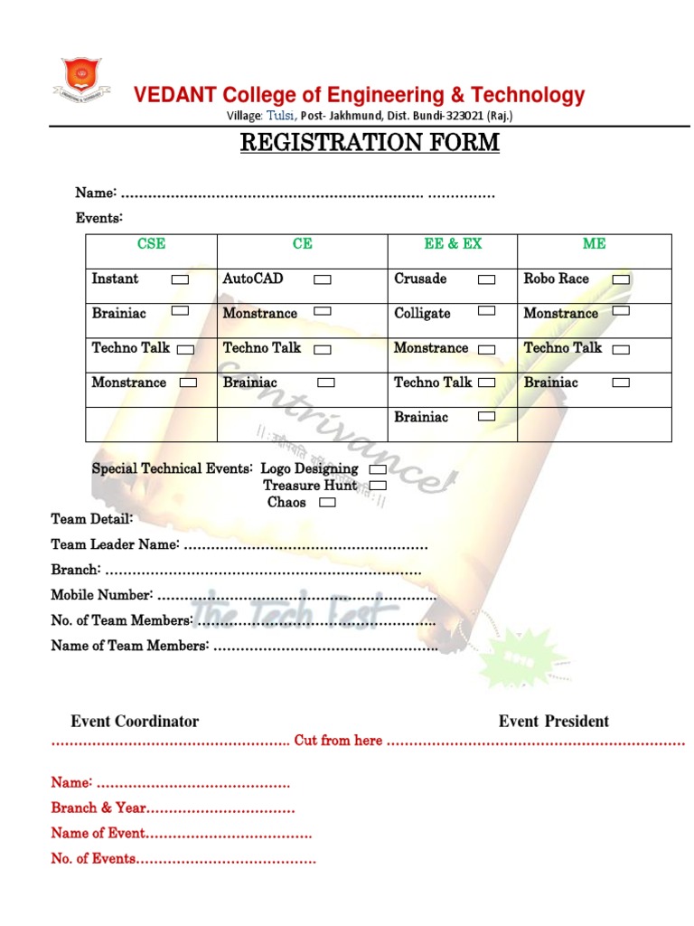 Registration Form: VEDANT College of Engineering & Technology | PDF