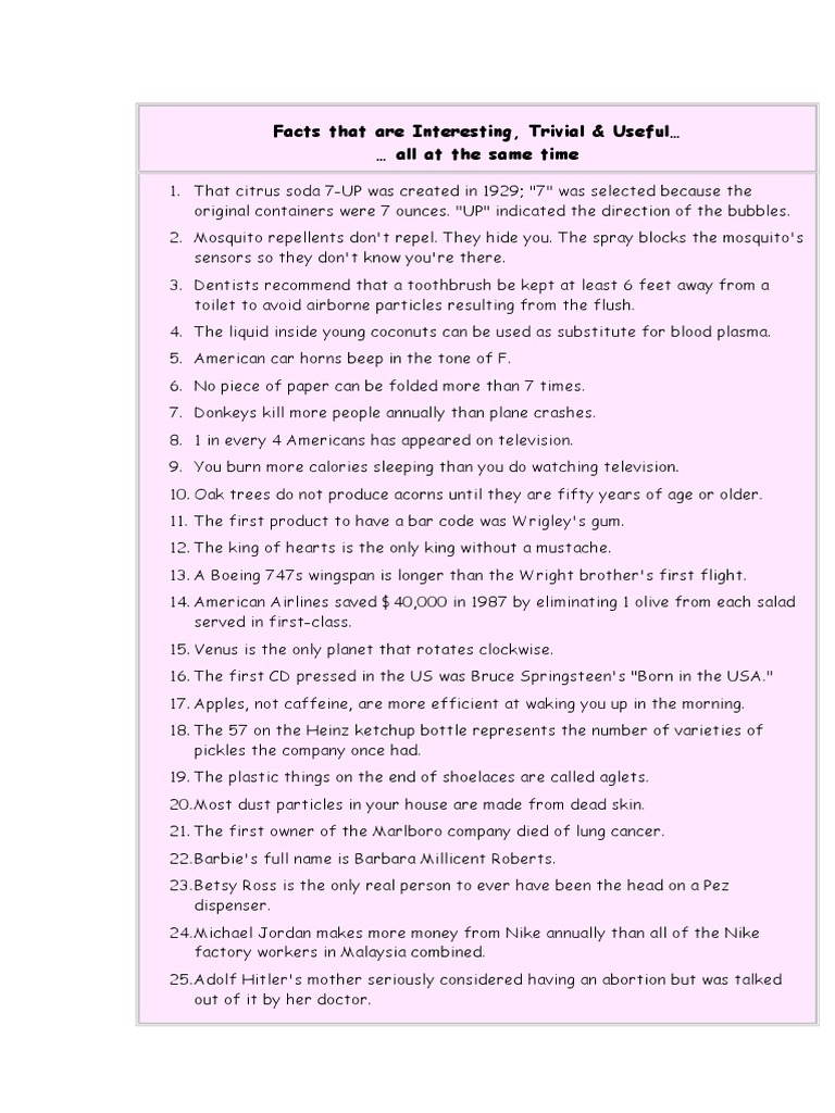 39 Fascinating and Trivial Facts | PDF | Nature | Leisure