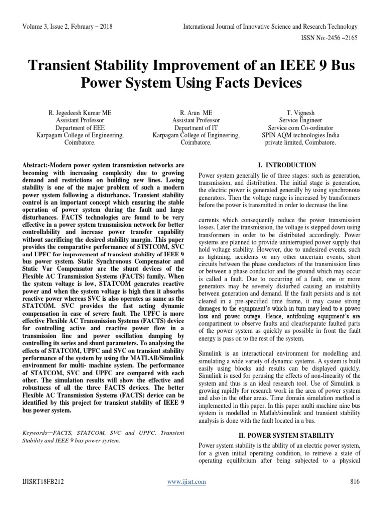 Improving IEEE 9 Bus Stability with FACTS | PDF | Electric Power ...