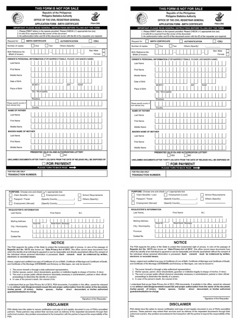 Psa form pdf