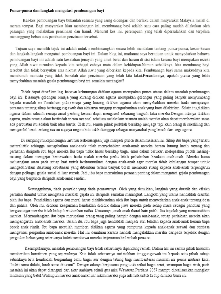 Punca Punca Pembuangan Bayi Dari Segi Kasih Sayang Ibu Bapa