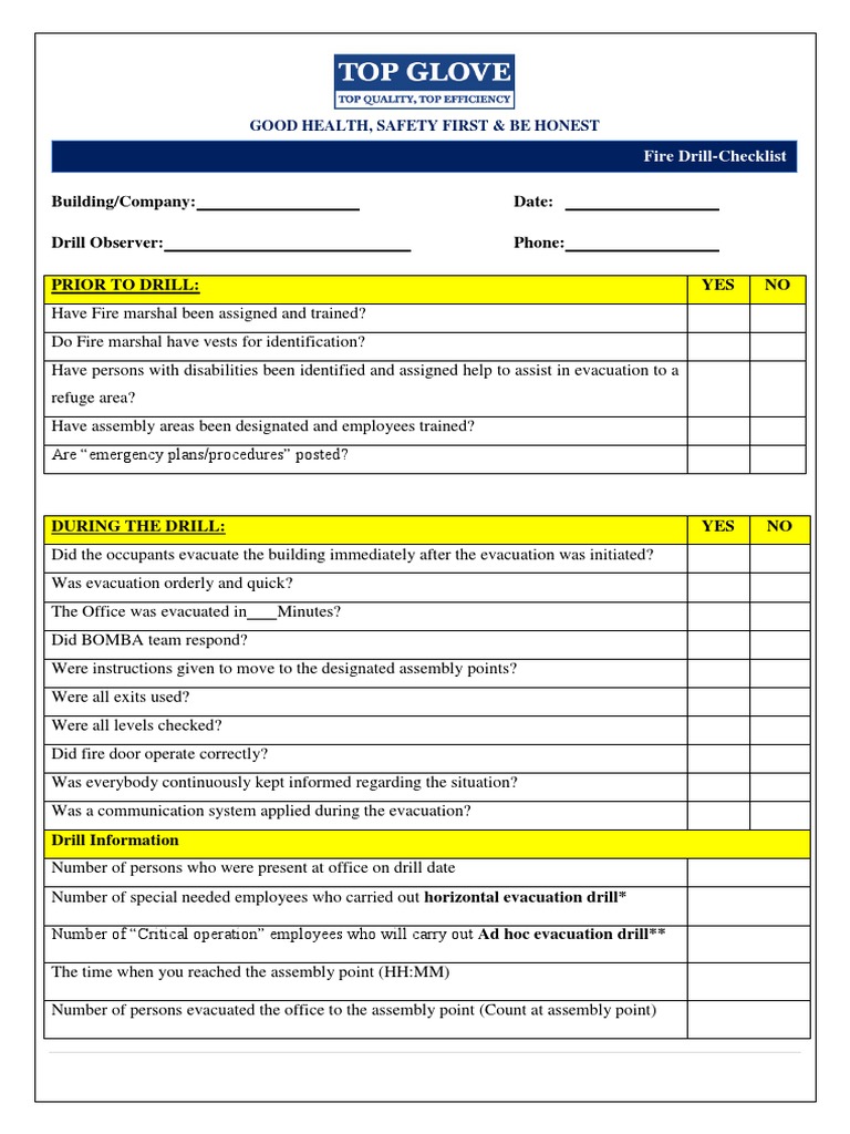 Date Drill Observer Phone Prior To Drill YES NO