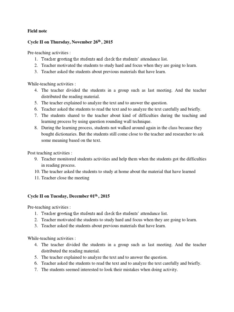 Field Note CYCLE II PDF Teachers Reading (Process)