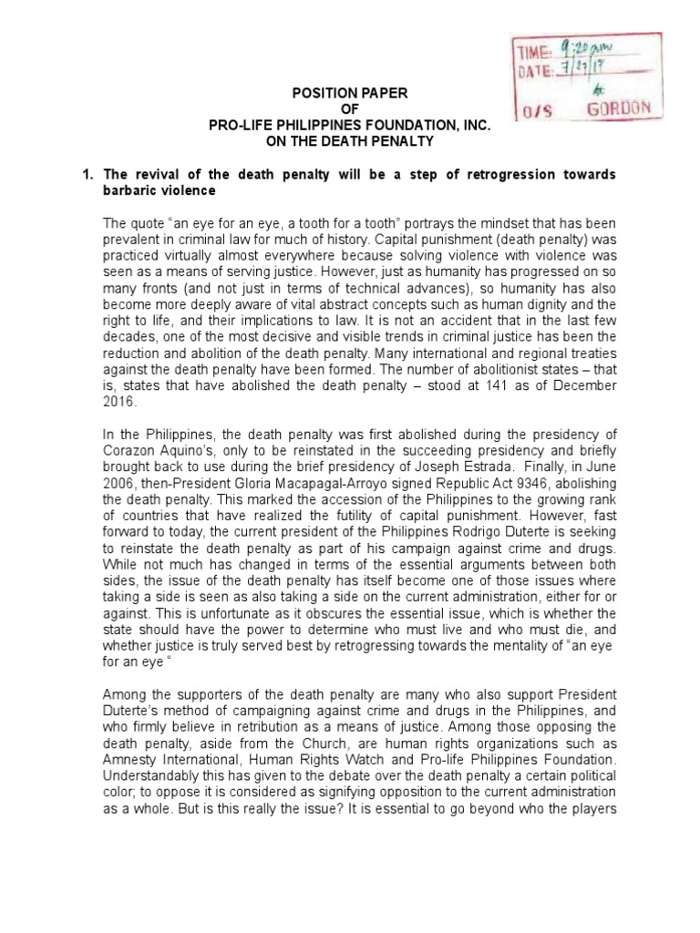Pro-Life Philippines on Death Penalty | PDF | Deterrence (Legal ...