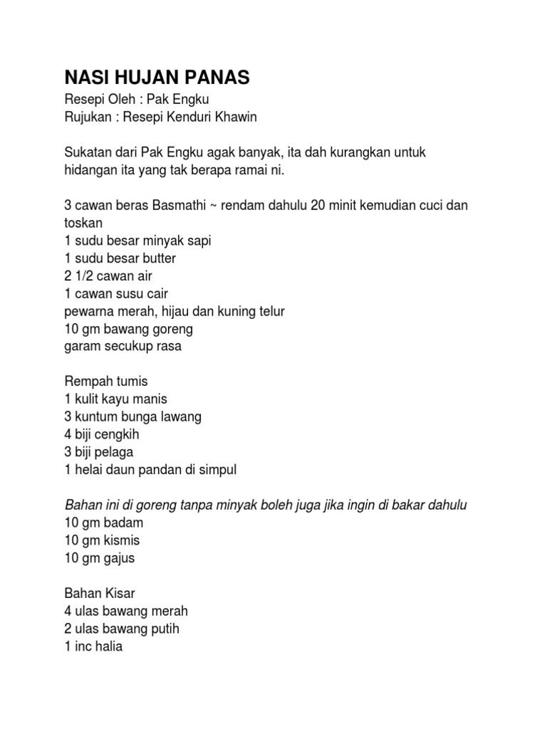 resepi nasi minyak hujan panas