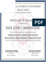 TUP Taguig Certificate for Organizing Seminar on Marine Electronics