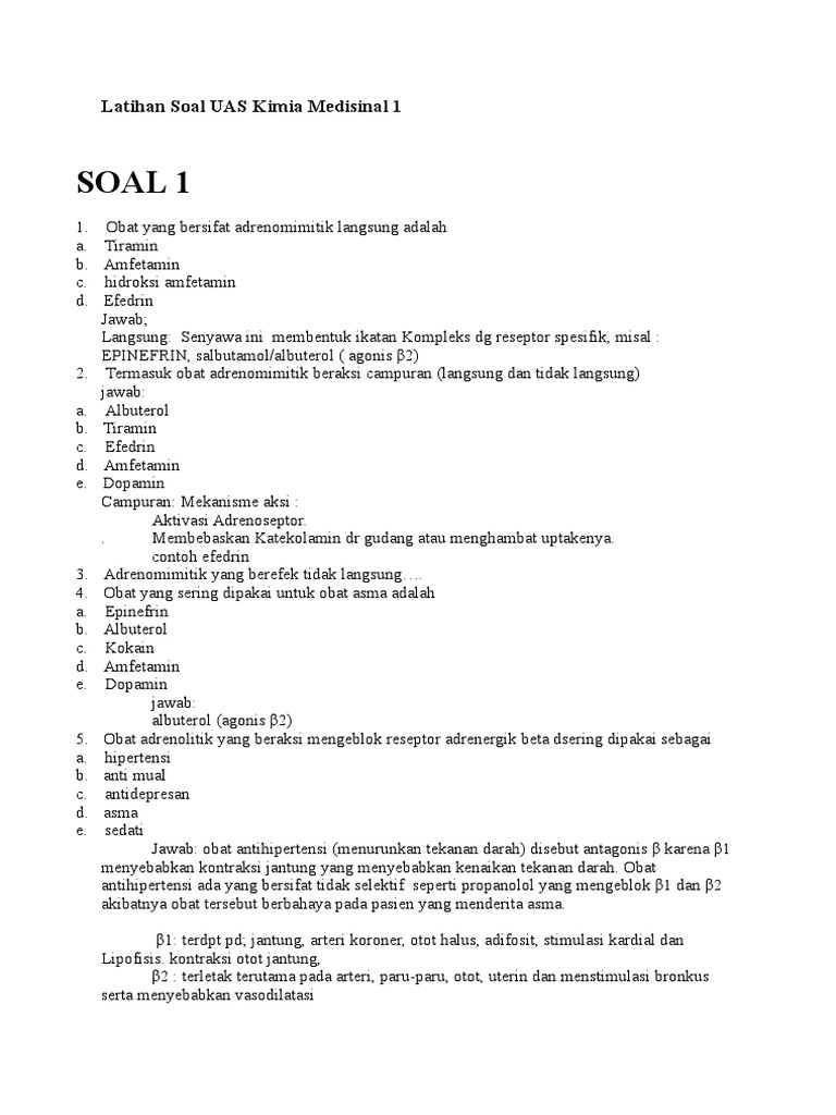 Latihan Soal Uas Kimia Medisinal 1