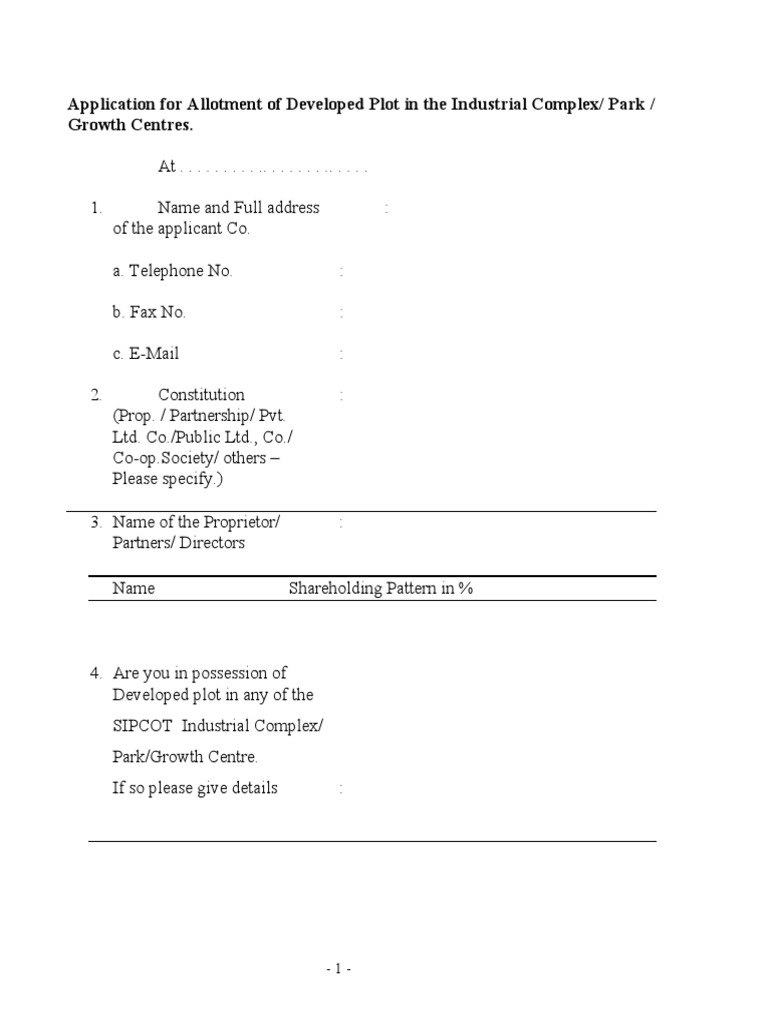 SIPCOT Land Allotment Application Form | PDF | Partnership | Joint Venture