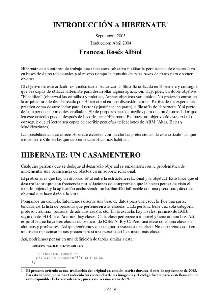 Introducción a Hibernate y Persistencia Java | PDF | SQL | Tabla (base ...
