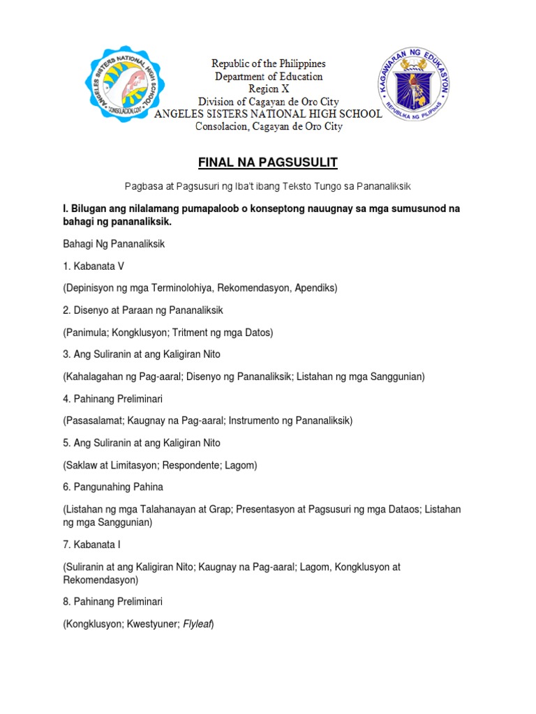 Final Na Pagsusulit Pdf
