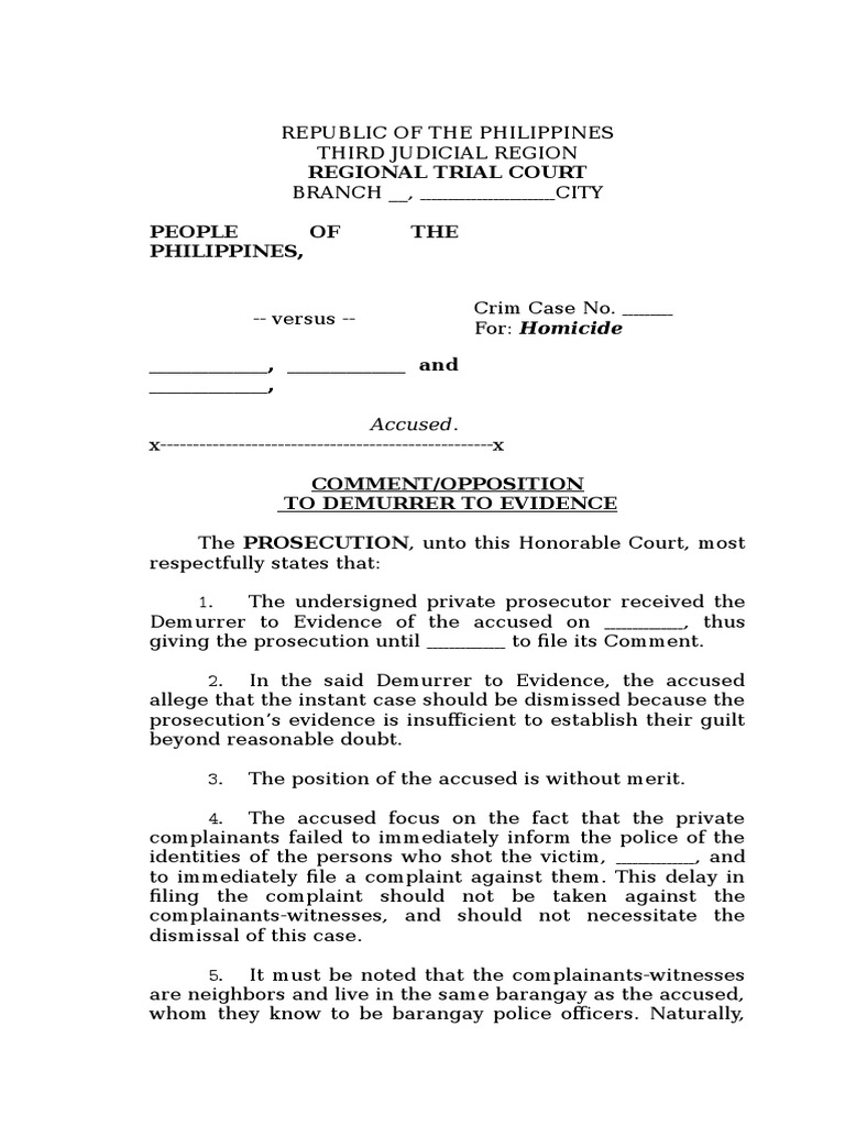 Opposition to Demurrer in Homicide Case | PDF | Witness | Demurrer