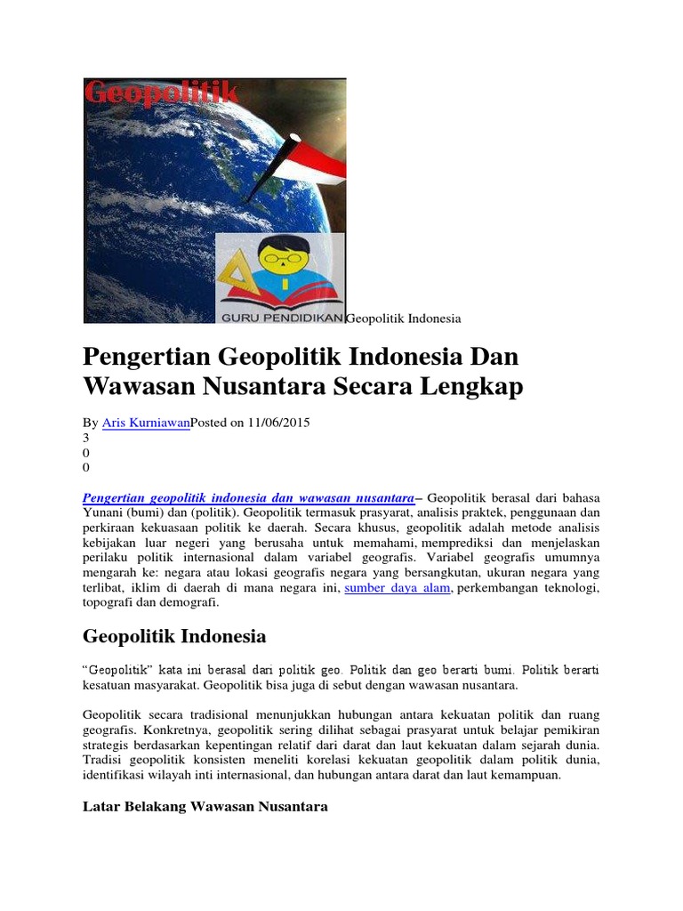 Pengertian Geopolitik Indonesia Dan Wawasan Nusantara Secara Lengkap