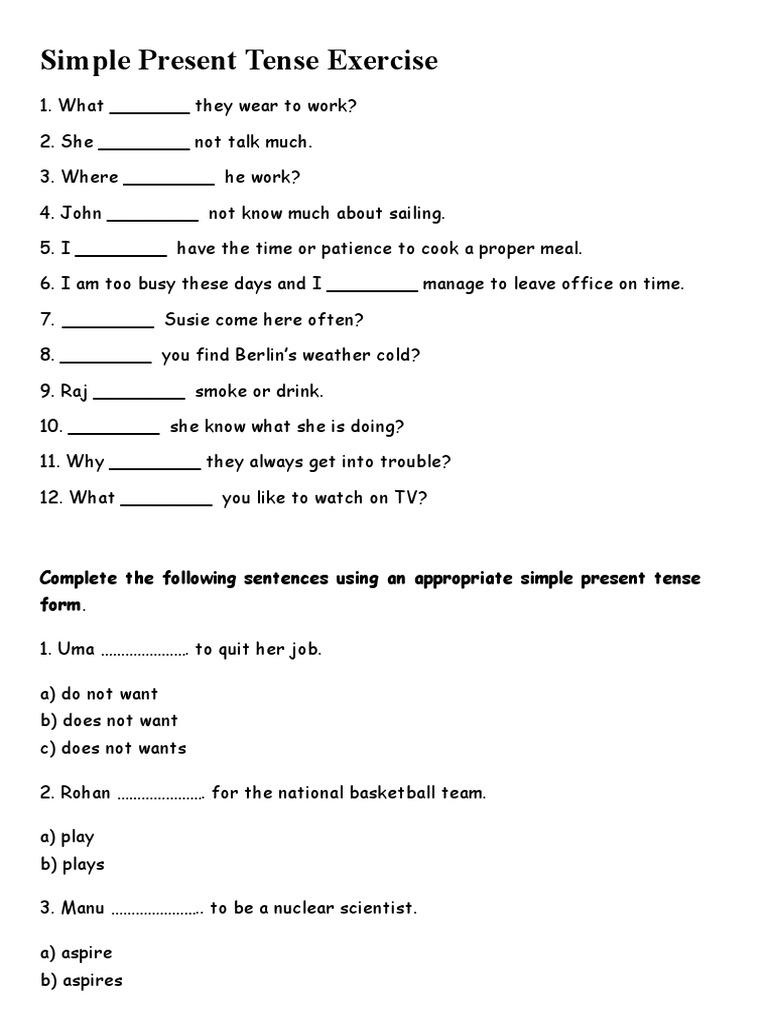 Simple Present Tense Exercise | PDF
