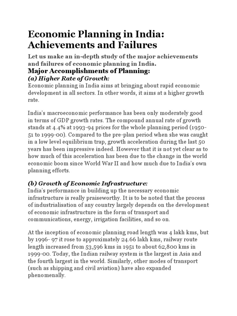 Achievements and Failures of Indian Planning | PDF | Economic Growth ...
