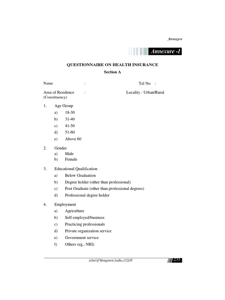 Questionnaire On Health Insurance | Download Free PDF | Insurance ...