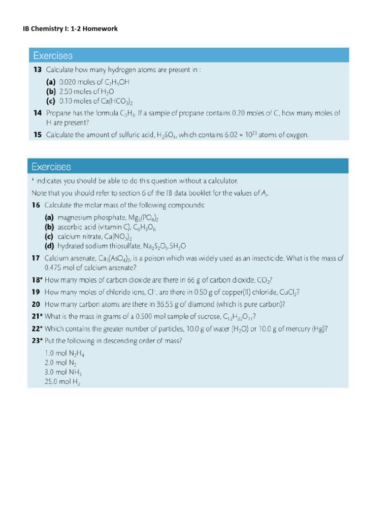 IB Chemistry I Homework Assignments | PDF