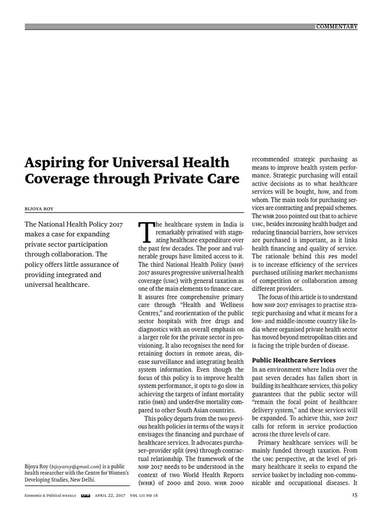 Aspiring For Universal Health Care PDF Health System Health Care
