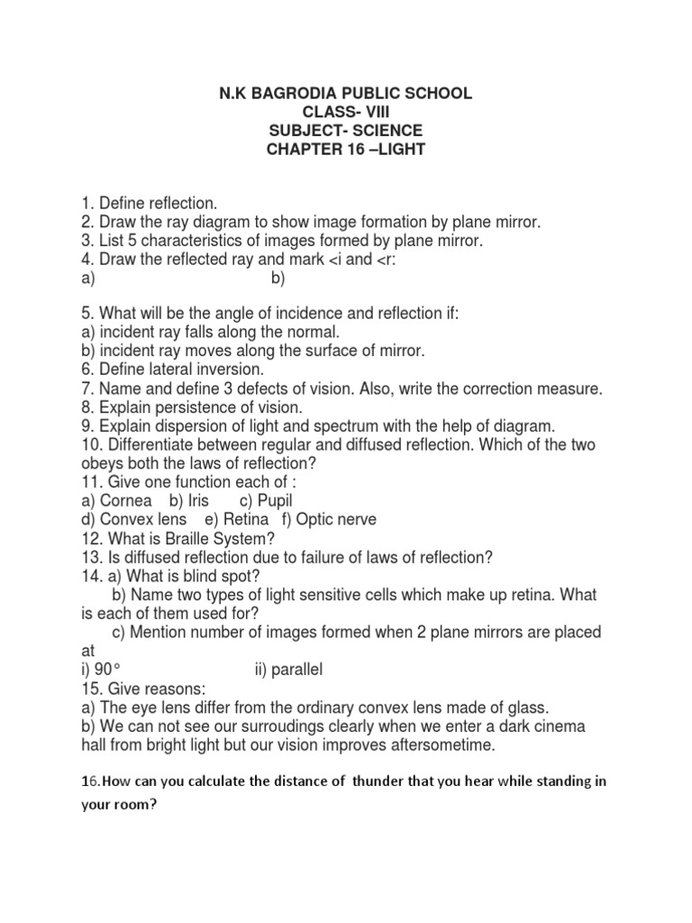 Class 8 Science: Light Chapter | PDF
