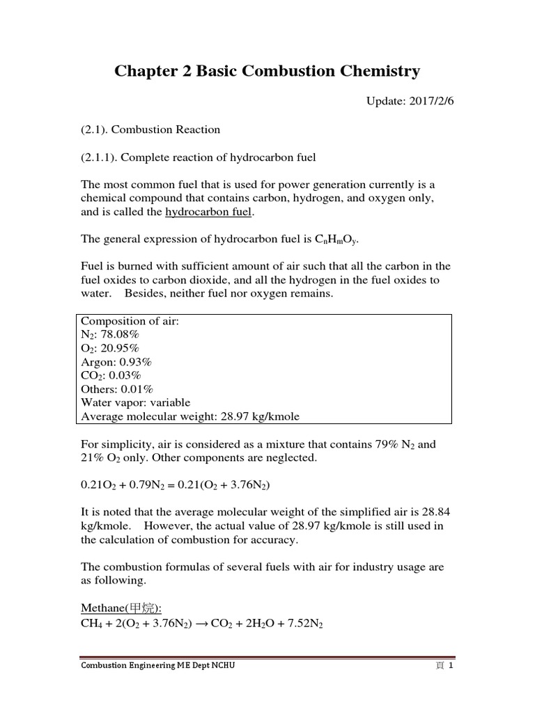 Chap 2 Basic Combustion Chemistry | PDF | Combustion | Alkane